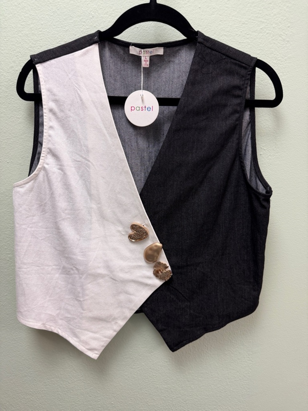 Pastels Black & White Asymmetrical Button Vest